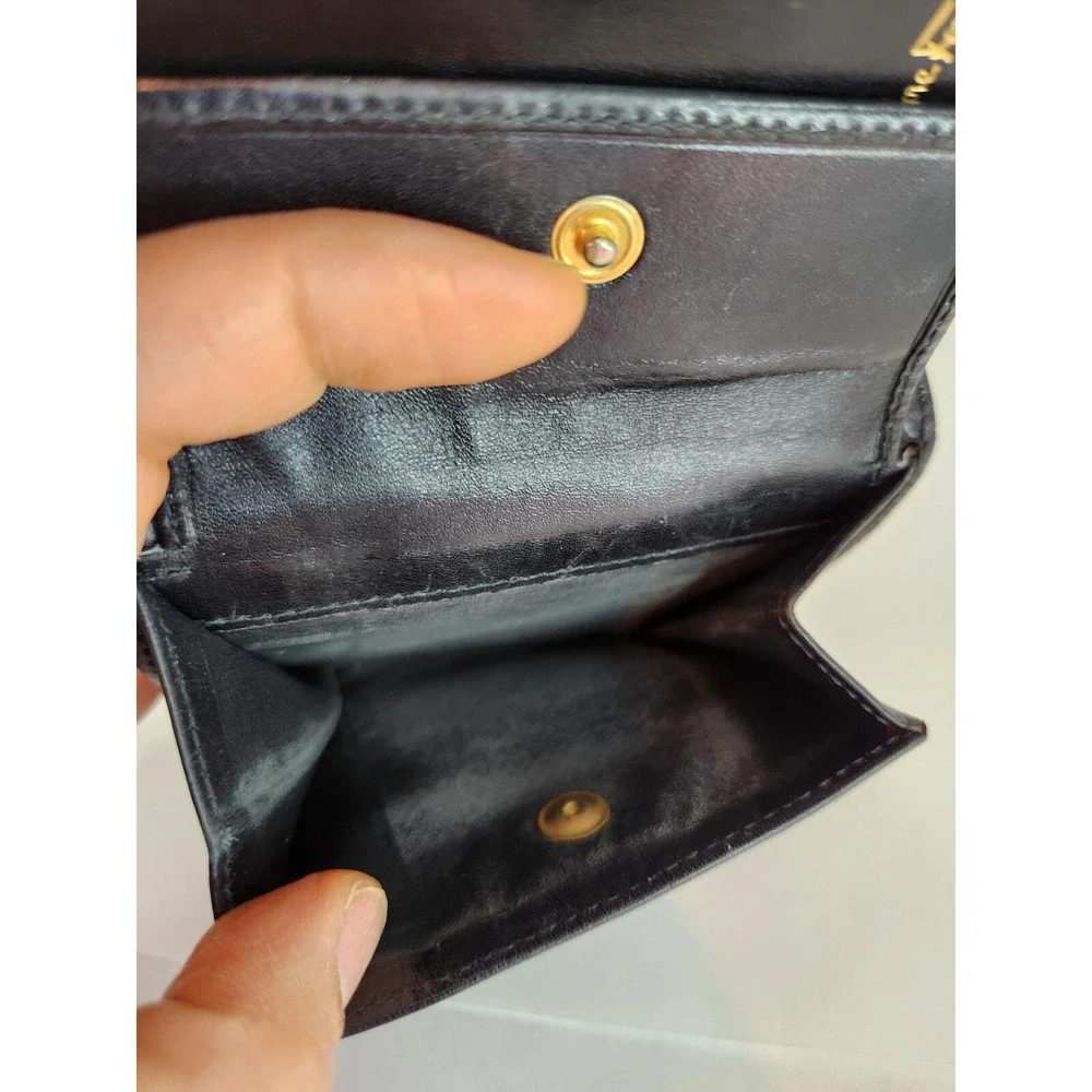 Salvatore Ferragamo Vara‎ Black Leather Compact Bifold Wallet Coin Purse